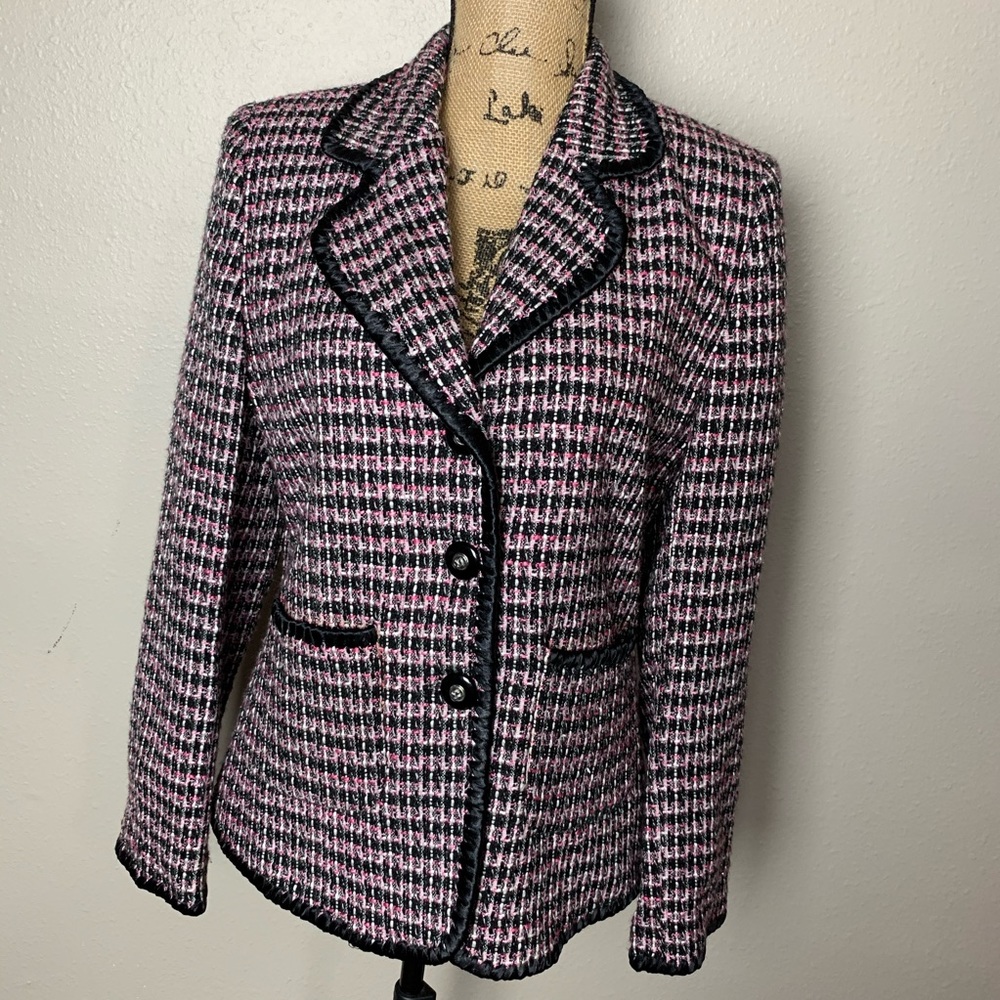 Checkered black pink white silver blazer in medium